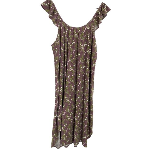 Kate Quinn Flutter Sleeve Button Front Midi Dress XXL 2X Purple Green Plum Print - Picture 3 of 5